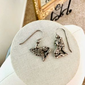 Tiny Sterling Howling Wolf Earrings